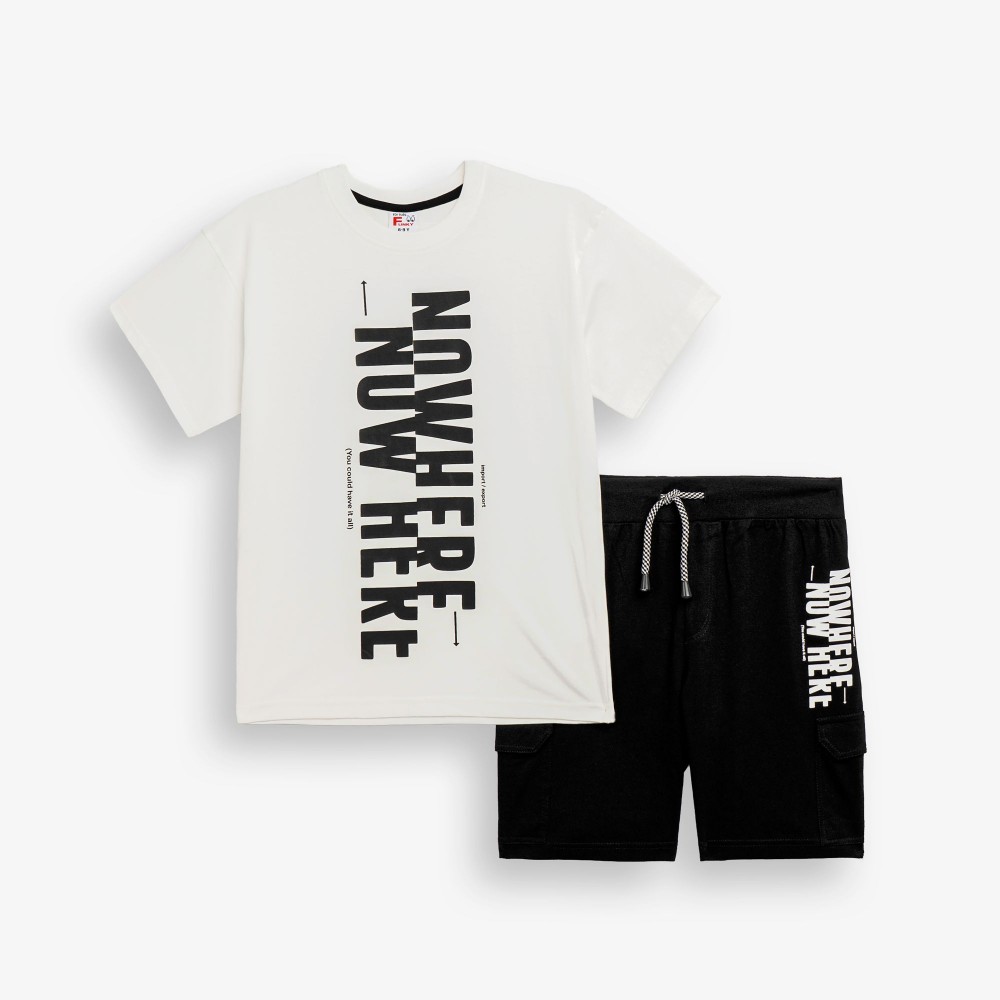 Εφηβικό Μακό Σετ με Μπλούζα Nowhere Tiger και Βερμούδα Αγόρι (6-16) –Εκρού– 126-101101-1