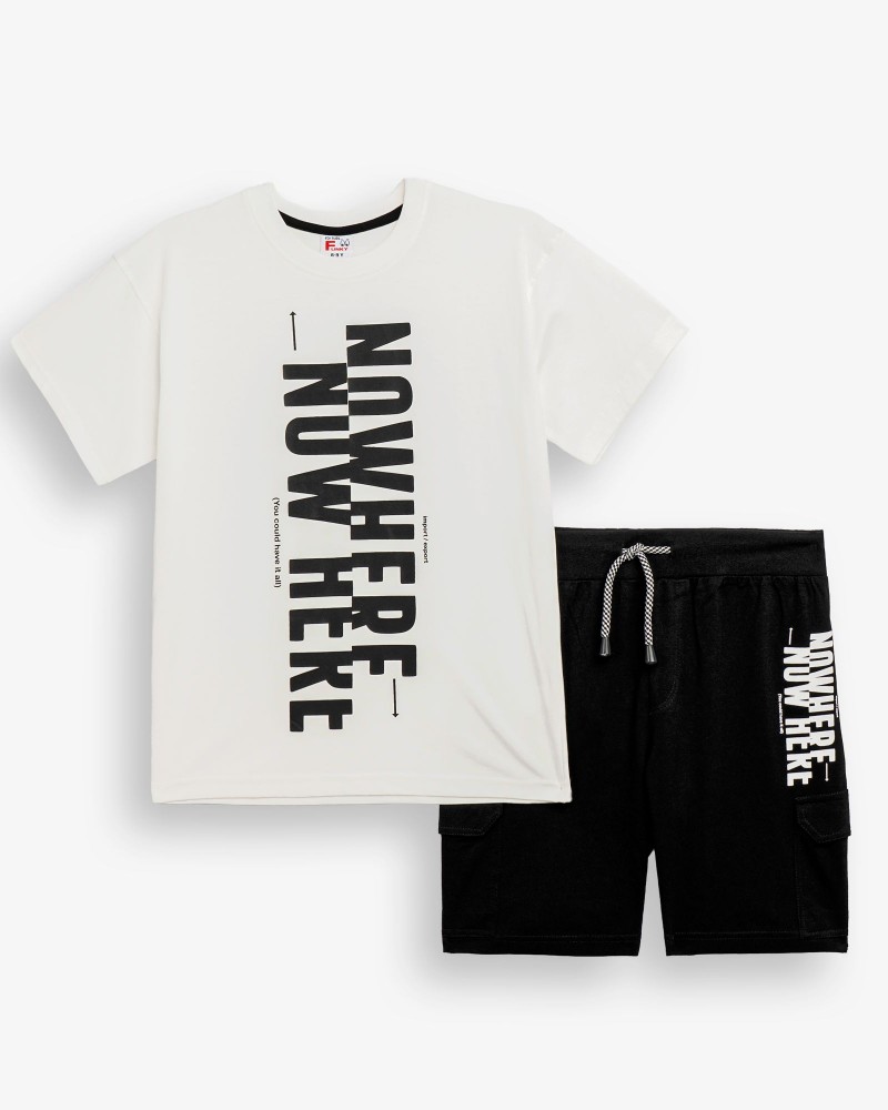 Εφηβικό Μακό Σετ με Μπλούζα Nowhere Tiger και Βερμούδα Αγόρι (6-16) –Εκρού– 