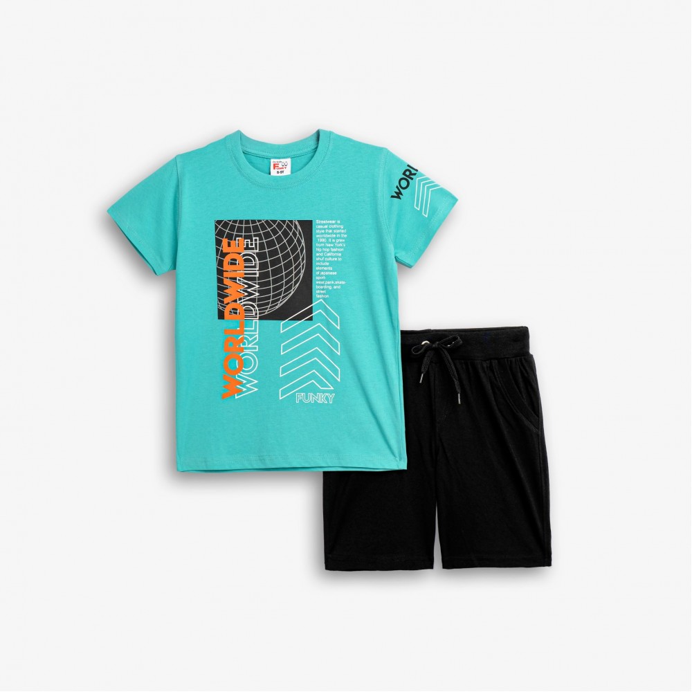 Εφηβικό Μακό Σετ με Μπλούζα Worldwide και Βερμούδα Αγόρι (6-16) –Τυρκουάζ– 126-101103-1