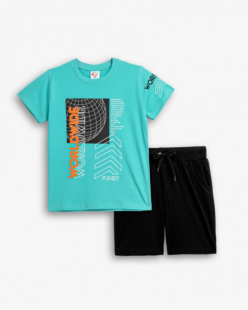 Εφηβικό Μακό Σετ με Μπλούζα Worldwide και Βερμούδα Αγόρι (6-16) –Τυρκουάζ– 