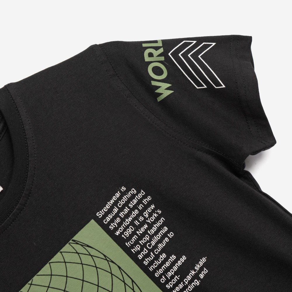 Εφηβικό Μακό Σετ με Μπλούζα Worldwide και Βερμούδα Αγόρι (6-16) –Μαύρο– 126-101103-2