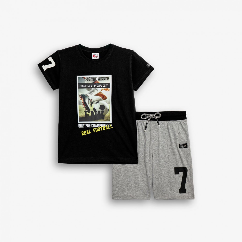 Εφηβικό Μακό Σετ με Μπλούζα Real Football και Βερμούδα Αγόρι (6-16) –Μαύρο– 