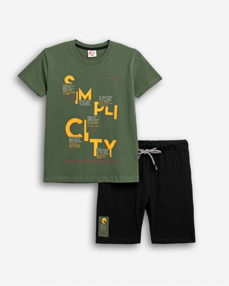 Εφηβικό Μακό Σετ με Μπλούζα Simplicity και Βερμούδα Αγόρι (6-16) –Χακί– 