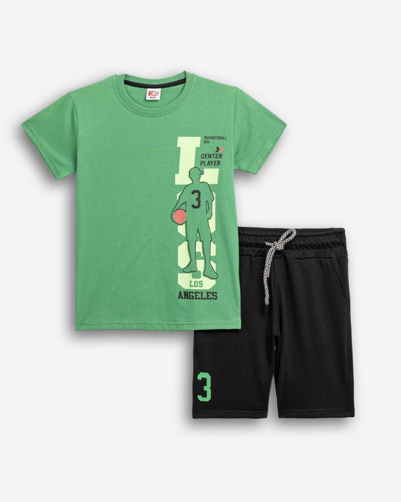 Εφηβικό Μακό Σετ με Μπλούζα Basketball Los Angeles και Βερμούδα Αγόρι (6-16) –Πράσινο– 