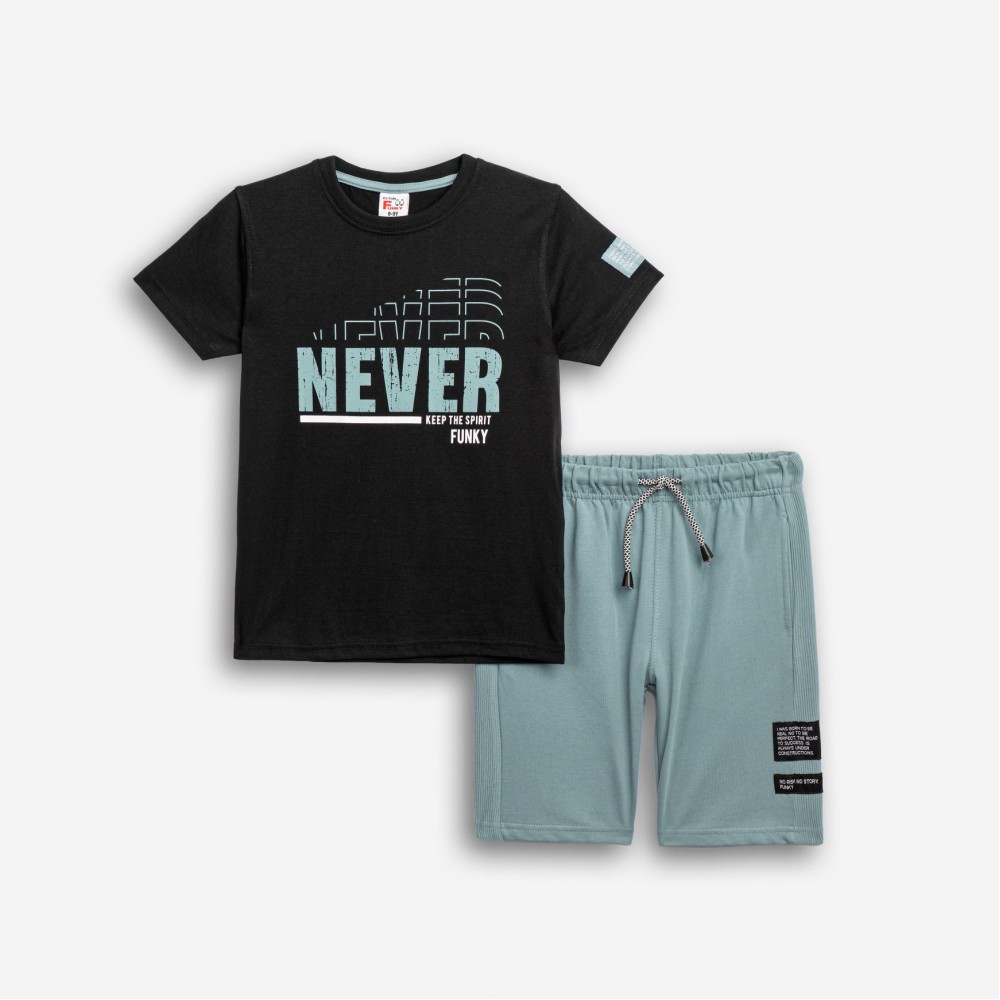 Εφηβικό Μακό Σετ με Μπλούζα Never και Βερμούδα Αγόρι (6-16) –Μαύρο– 