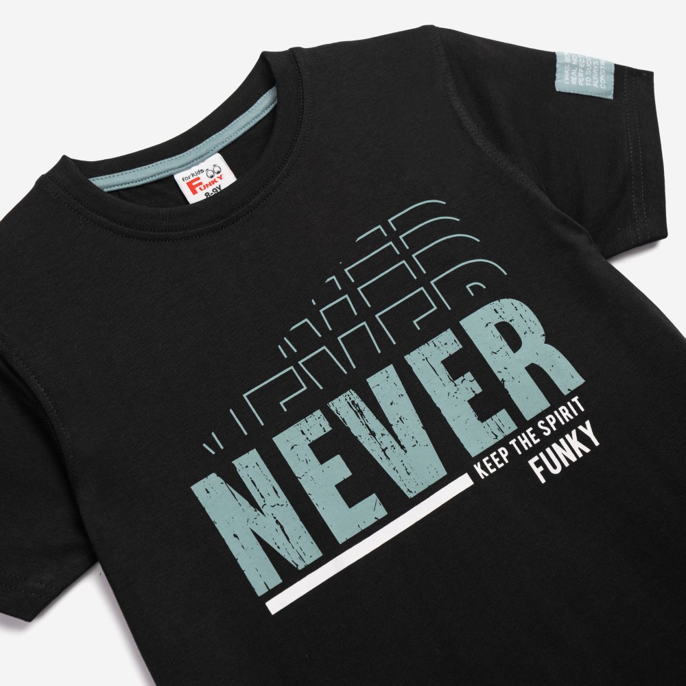 Εφηβικό Μακό Σετ με Μπλούζα Never και Βερμούδα Αγόρι (6-16) –Μαύρο– 