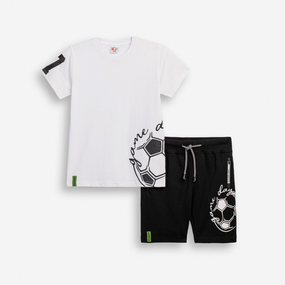 Εφηβικό Μακό Σετ με Μπλούζα Game Day και Βερμούδα Αγόρι (6-16) –Λευκό– 