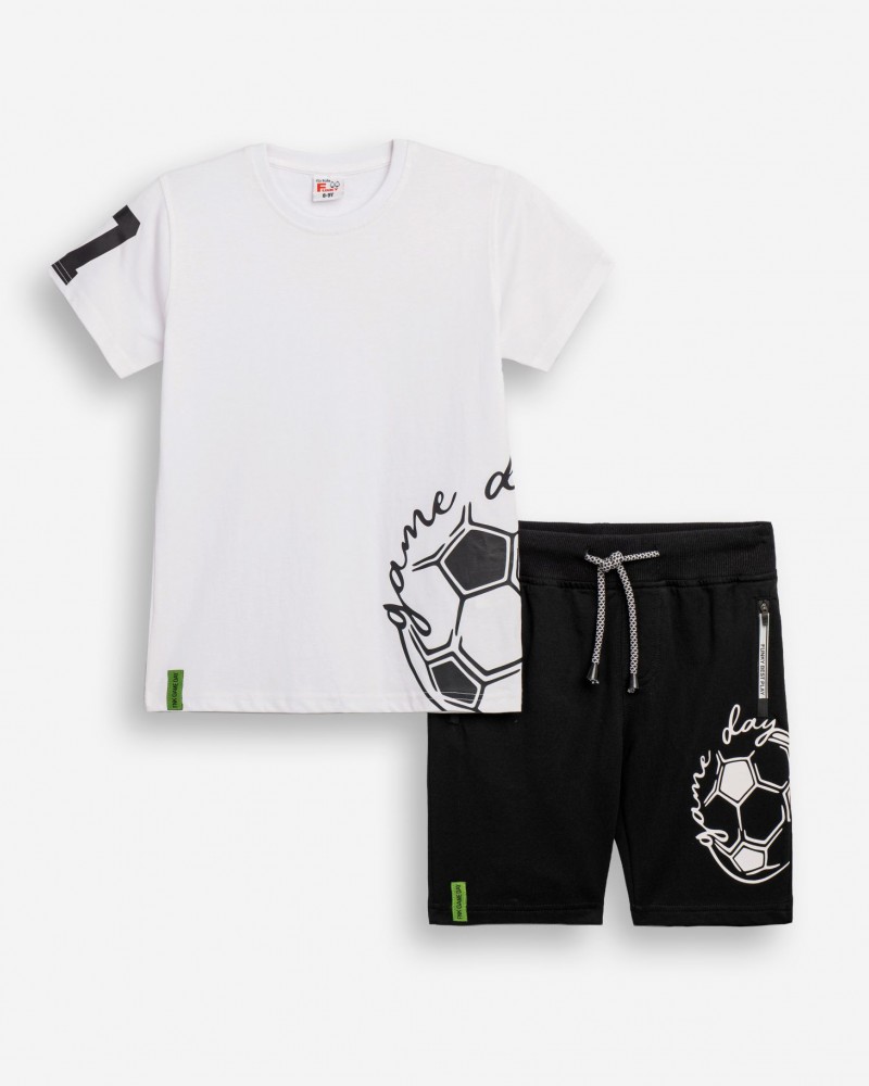 Εφηβικό Μακό Σετ με Μπλούζα Game Day και Βερμούδα Αγόρι (6-16) –Λευκό– 