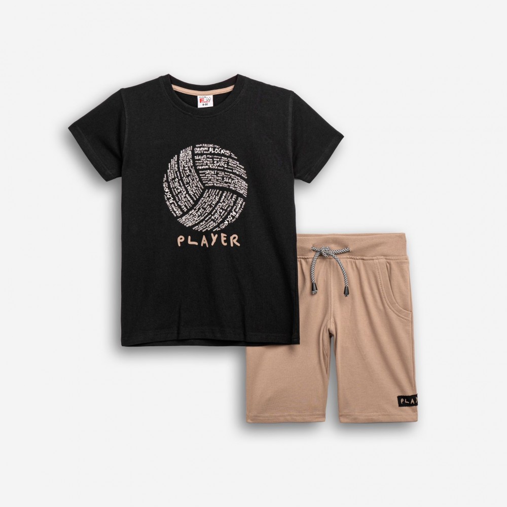 Εφηβικό Μακό Σετ με Μπλούζα Volley Player και Βερμούδα Αγόρι (6-16) –Μαύρο– 126-101215-1