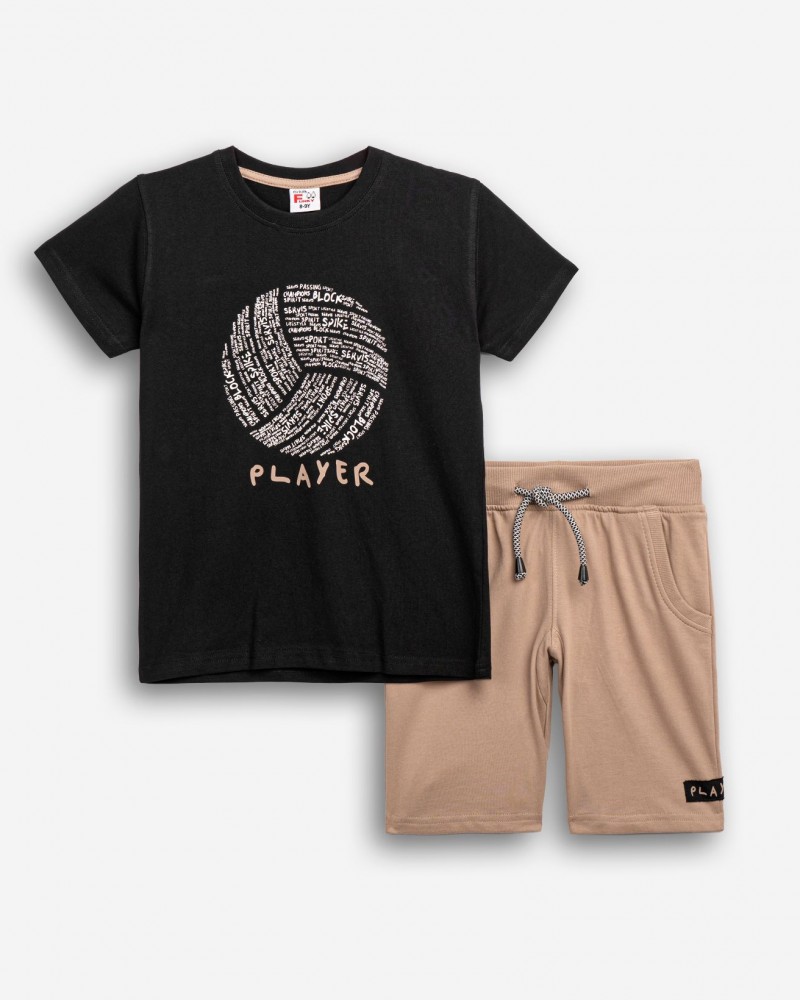 Εφηβικό Μακό Σετ με Μπλούζα Volley Player και Βερμούδα Αγόρι (6-16) –Μαύρο– 