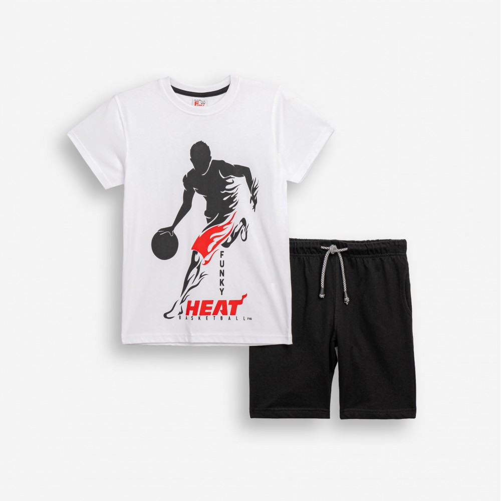 Εφηβικό Μακό Σετ με Μπλούζα Heat Basketball και Βερμούδα Αγόρι (6-16) –Λευκό– 126-101217-1