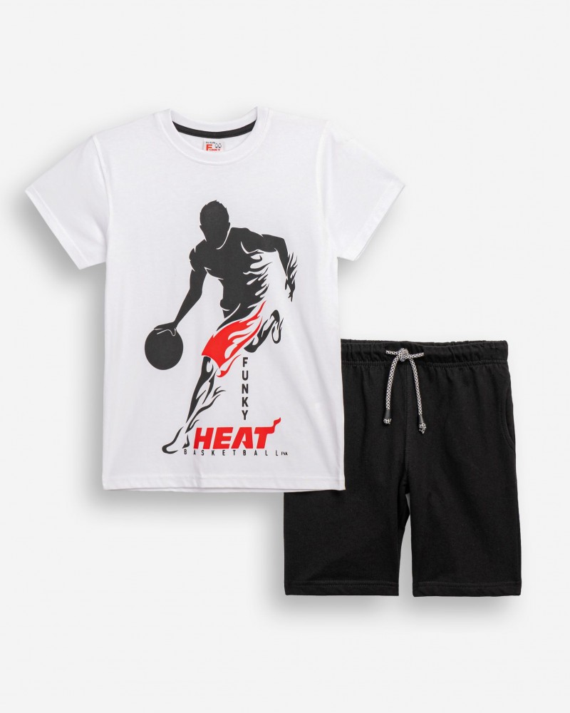 Εφηβικό Μακό Σετ με Μπλούζα Heat Basketball και Βερμούδα Αγόρι (6-16) –Λευκό– 