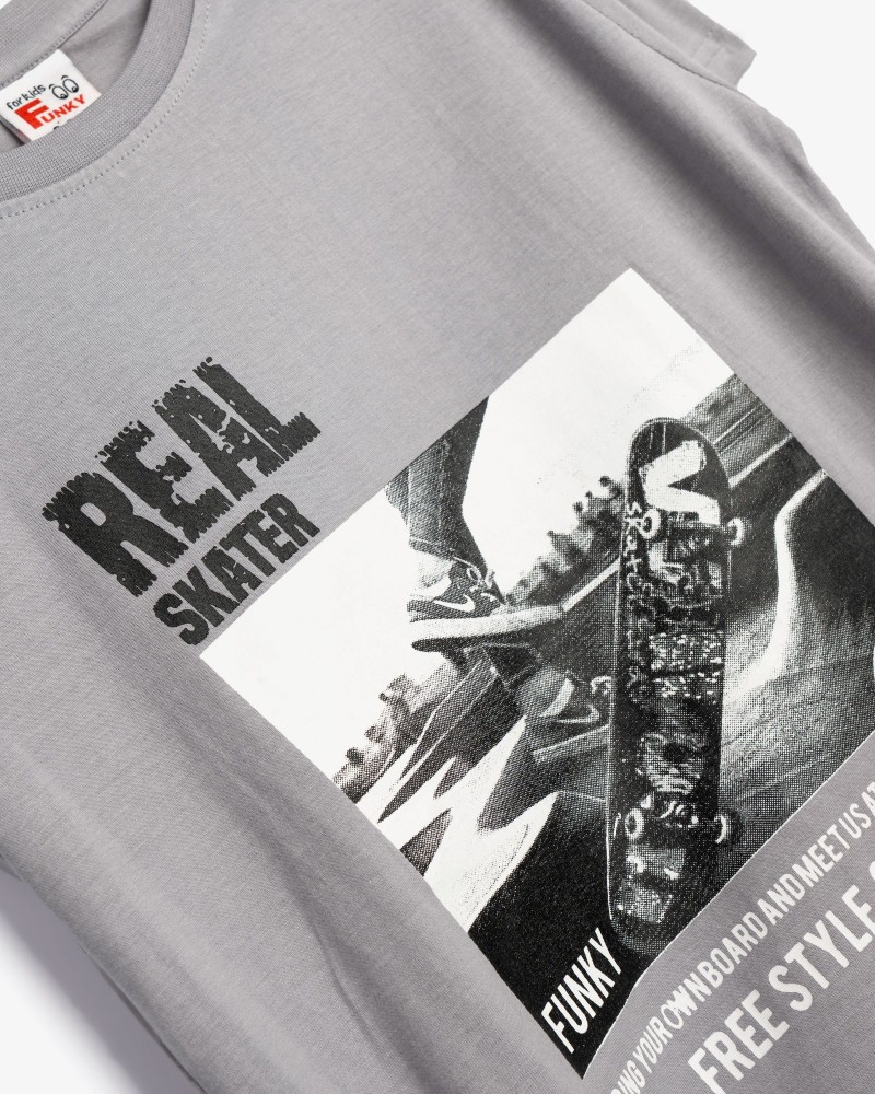 Εφηβικό Μακό Σετ με Μπλούζα Real Skater και Βερμούδα Αγόρι (6-16) –Γκρι– 