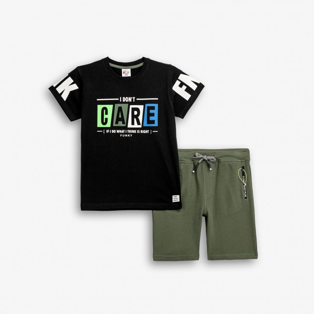 Εφηβικό Μακό Σετ με Μπλούζα I Don't Care και Βερμούδα Αγόρι (6-16) –Μαύρο– 