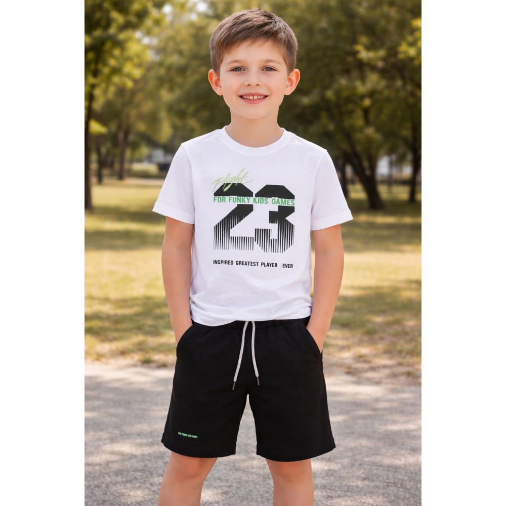 Εφηβικό Μακό Σετ με Μπλούζα Flight 23 και Βερμούδα Αγόρι (6-16) –Λευκό– 126-101301-1