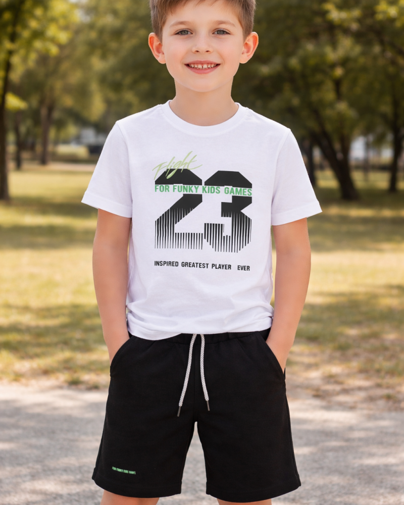 Εφηβικό Μακό Σετ με Μπλούζα Flight 23 και Βερμούδα Αγόρι (6-16) –Λευκό– 