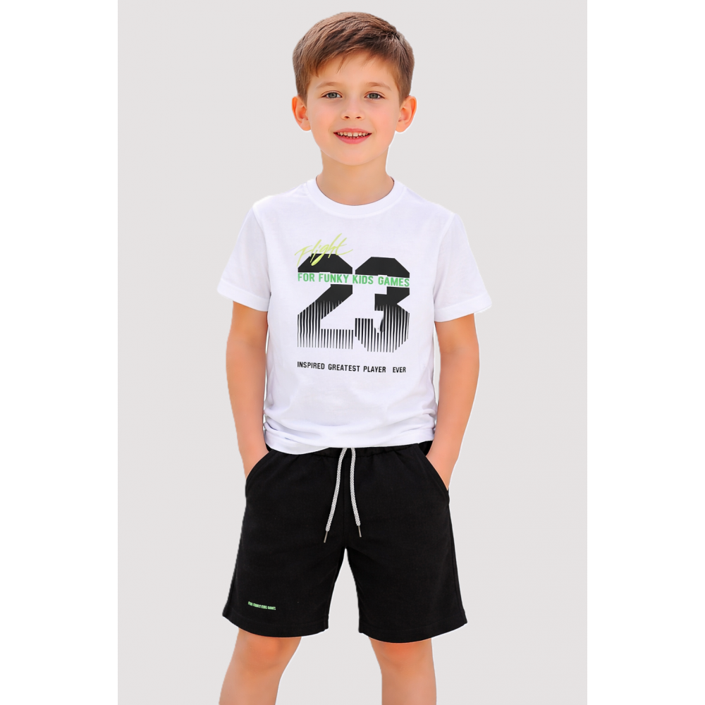 Εφηβικό Μακό Σετ με Μπλούζα Flight 23 και Βερμούδα Αγόρι (6-16) –Λευκό– 126-101301-1