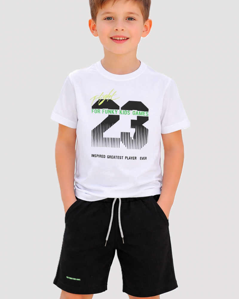 Εφηβικό Μακό Σετ με Μπλούζα Flight 23 και Βερμούδα Αγόρι (6-16) –Λευκό– 