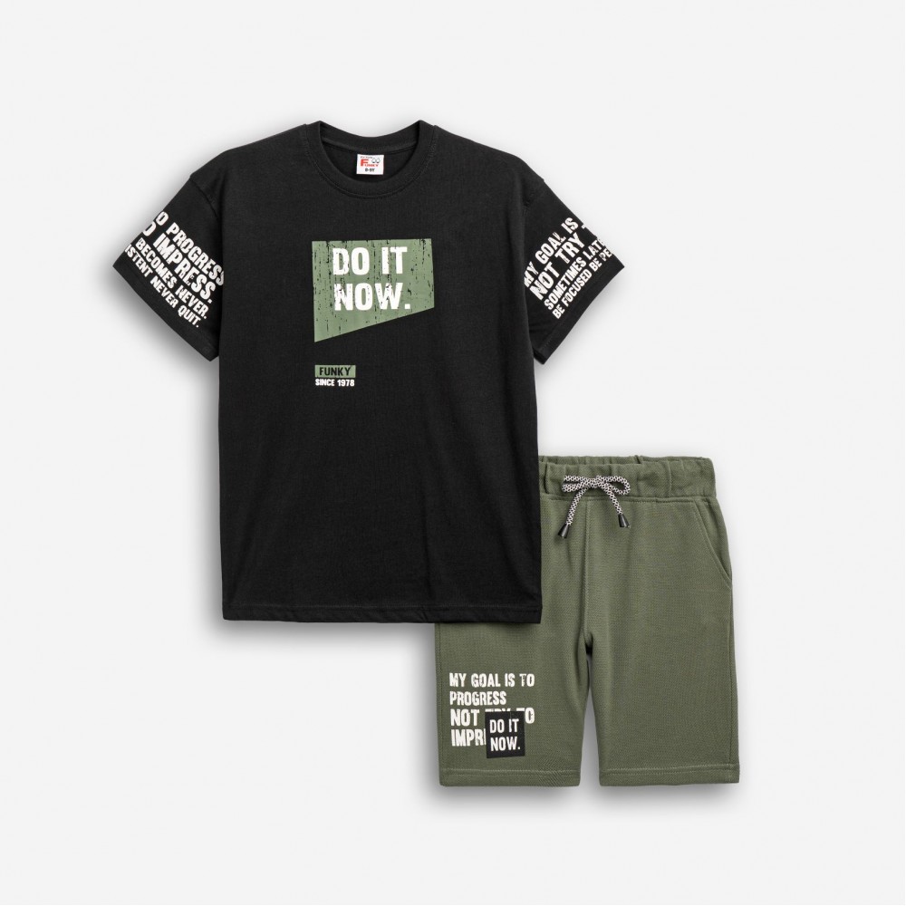 Εφηβικό Μακό Σετ με Μπλούζα Do it Now και Βερμούδα Αγόρι (6-16) –Μαύρο– 