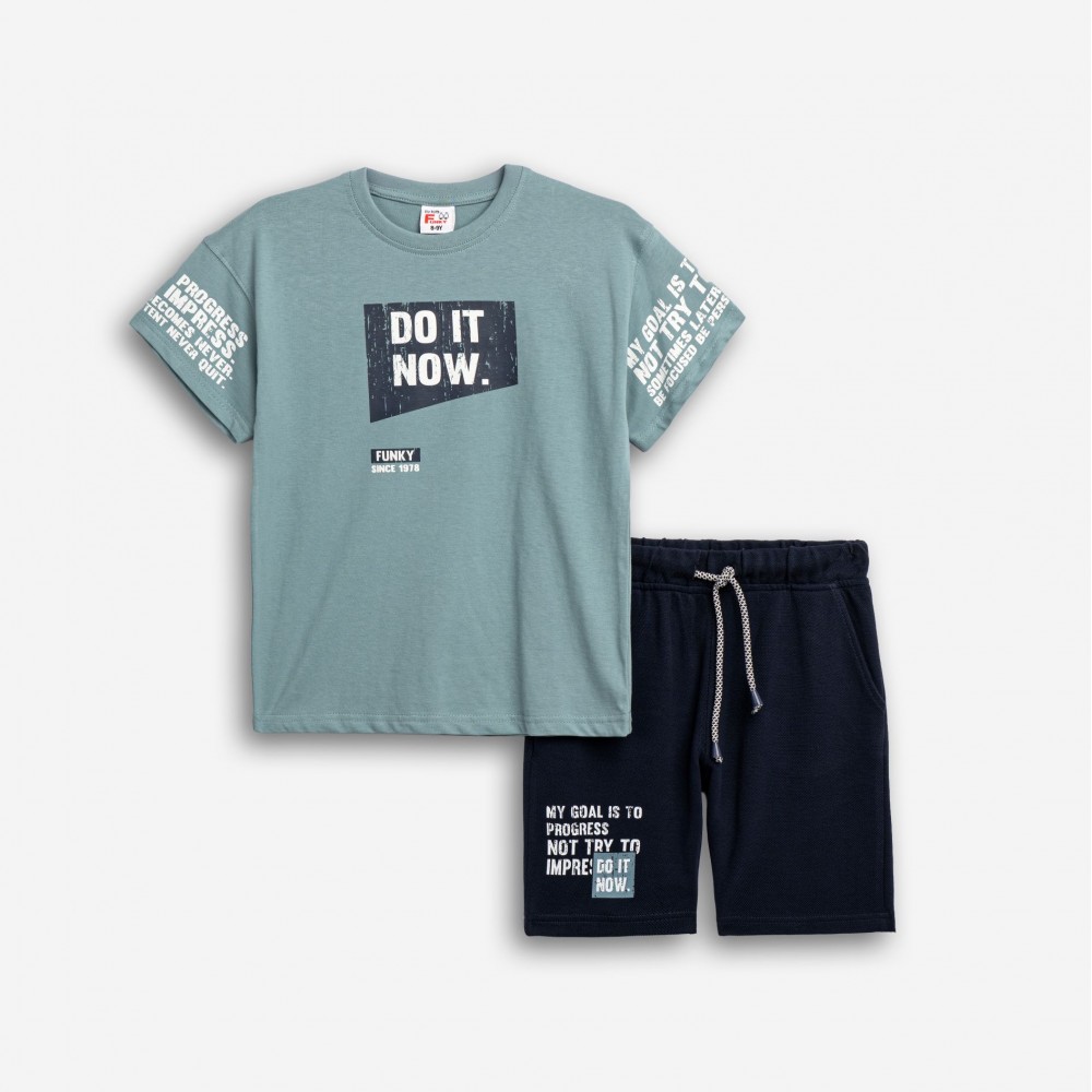 Εφηβικό Μακό Σετ με Μπλούζα Do it Now και Βερμούδα Αγόρι (6-16) –Ραφ– 
