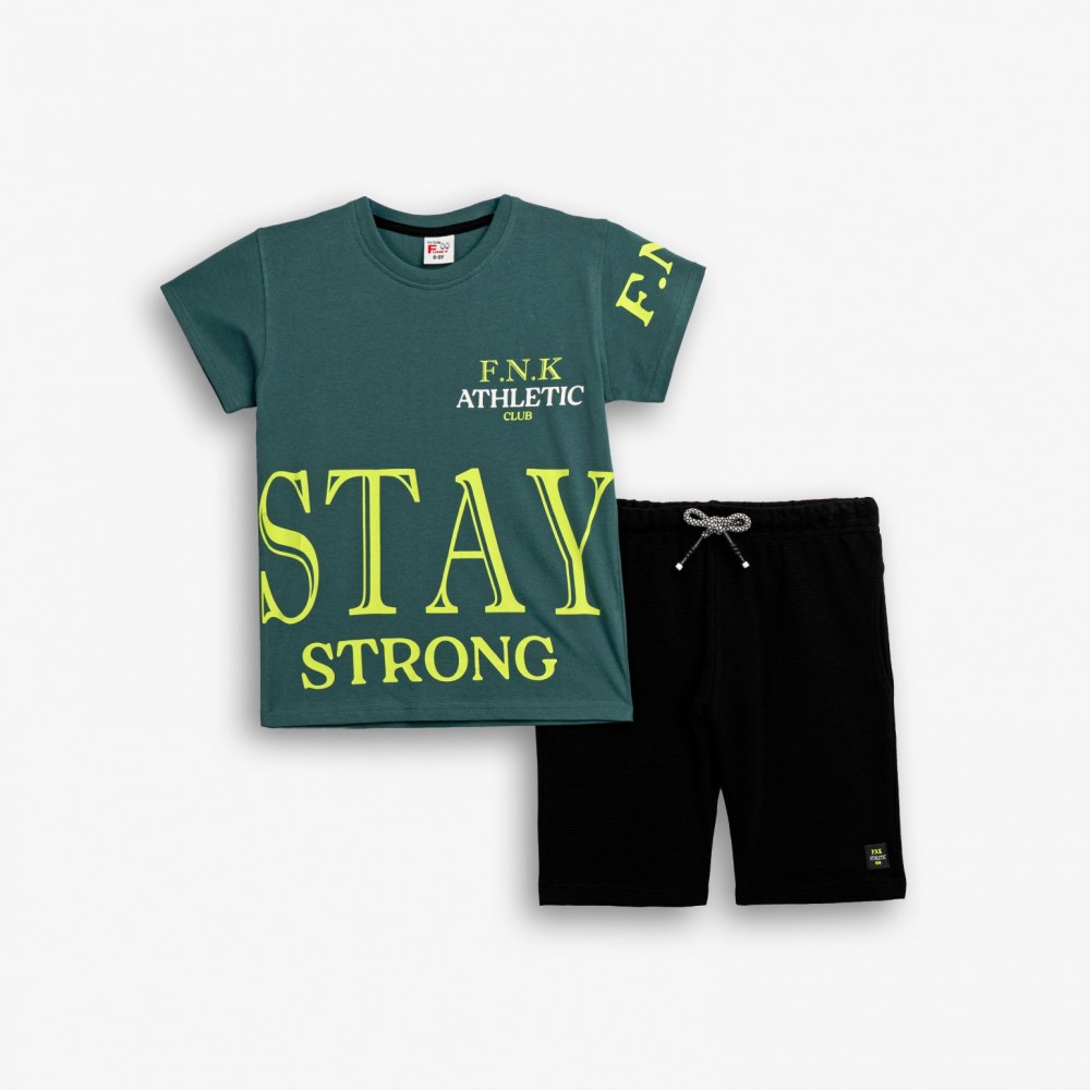 Εφηβικό Μακό Σετ με Μπλούζα Stay Strong και Βερμούδα Αγόρι (6-16) –Πετρόλ– 126-101303-2