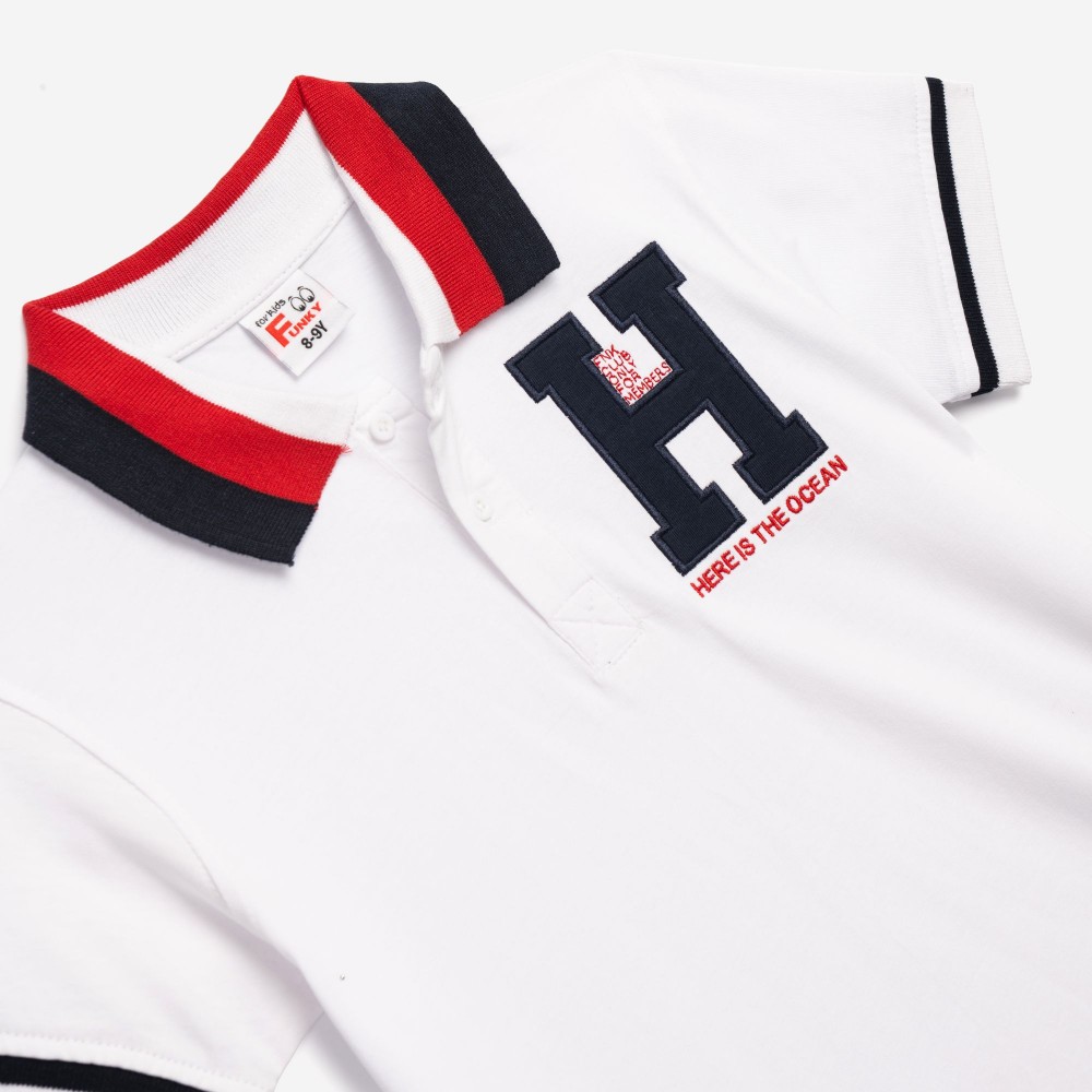 Εφηβικό Πόλο Σετ με Μπλούζα H και Βερμούδα Πικέ Αγόρι (6-16) –Λευκό– 