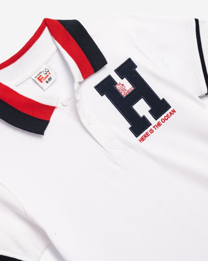 Εφηβικό Πόλο Σετ με Μπλούζα H και Βερμούδα Πικέ Αγόρι (6-16) –Λευκό– 