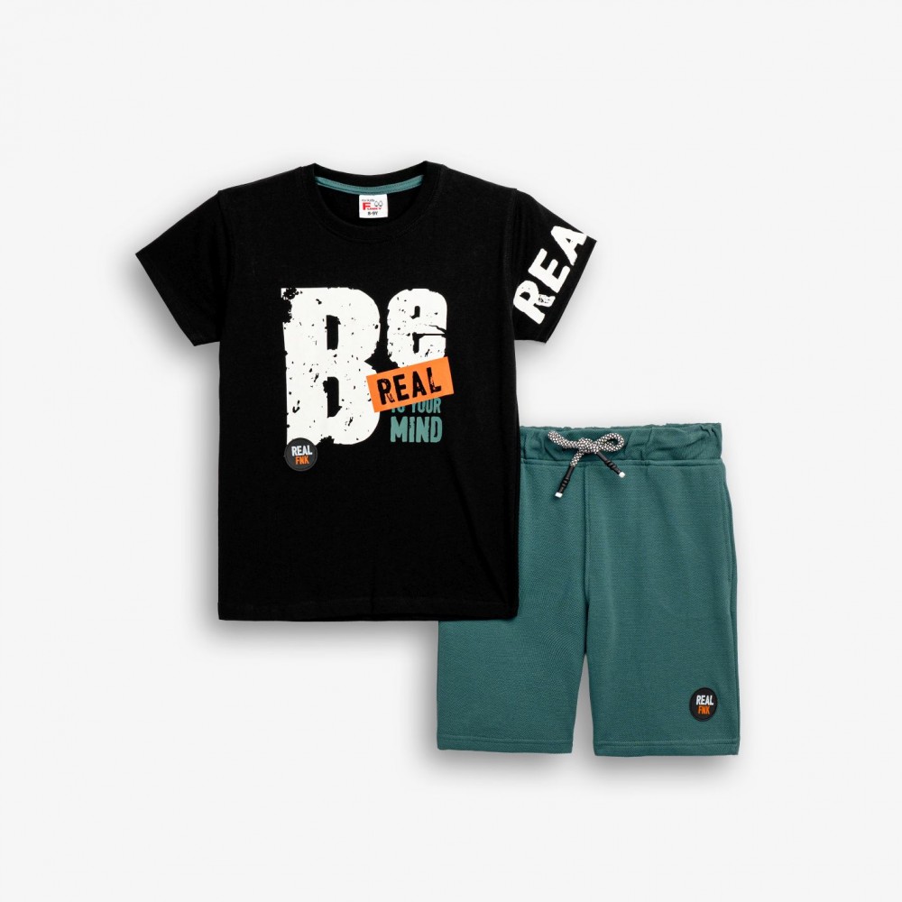 Εφηβικό Μακό Σετ με Μπλούζα Be Real και Βερμούδα Αγόρι (6-16) –Μαύρο– 