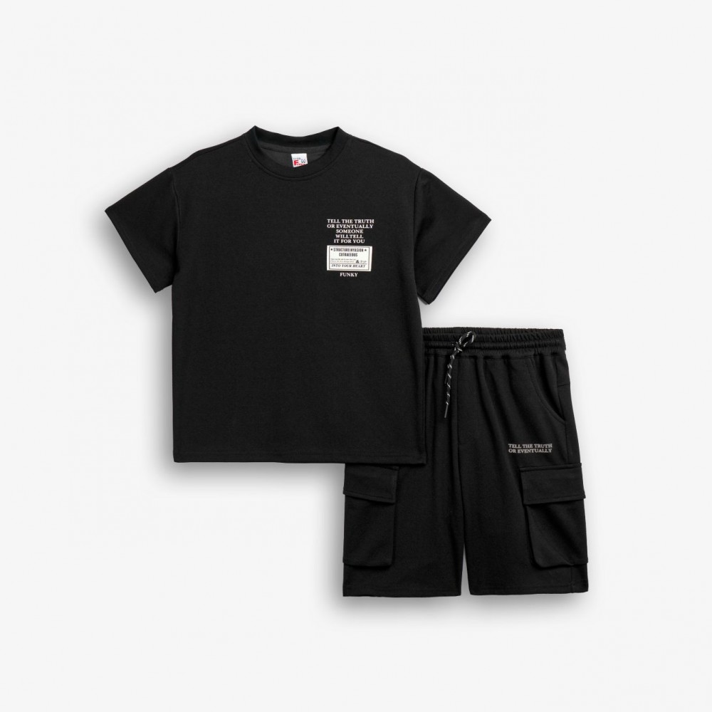 Εφηβικό Μακό Σετ με Μπλούζα Into Your Heart και Βερμούδα Cargo Αγόρι (6-16) –Μαύρο– 126-101310-2