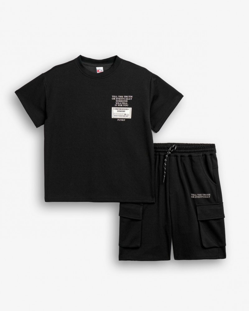 Εφηβικό Μακό Σετ με Μπλούζα Into Your Heart και Βερμούδα Cargo Αγόρι (6-16) –Μαύρο– 