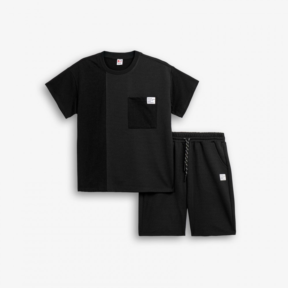 Εφηβικό Μακό Σετ Μπλούζα με Τσεπάκι και Βερμούδα Αγόρι (6-16) –Μαύρο– 126-101311-1