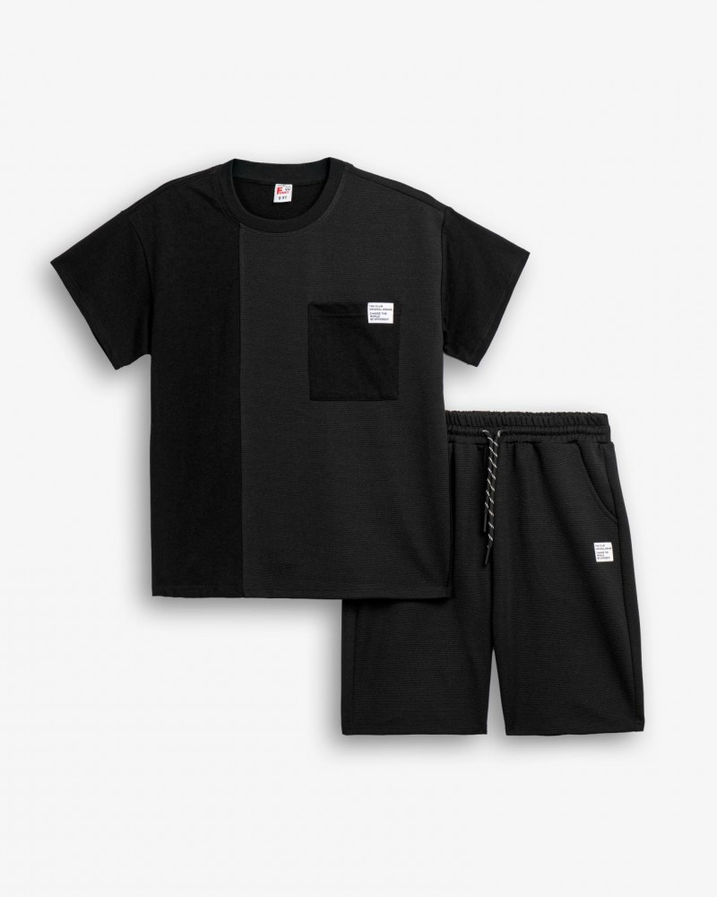 Εφηβικό Μακό Σετ Μπλούζα με Τσεπάκι και Βερμούδα Αγόρι (6-16) –Μαύρο– 