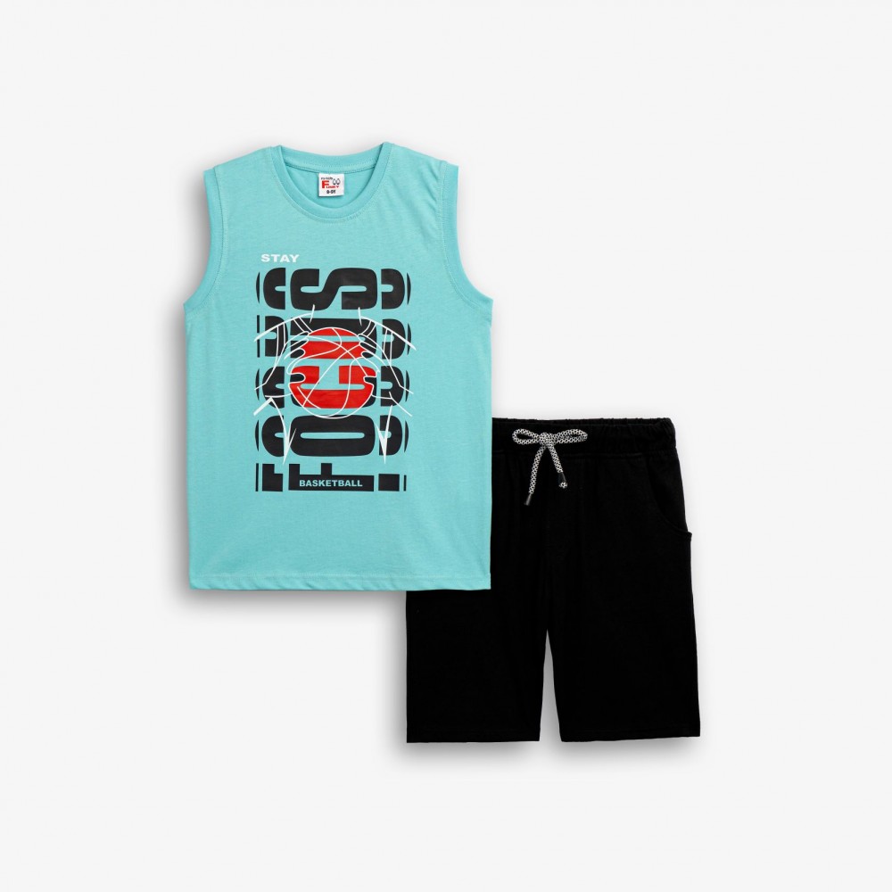 Εφηβικό Μακό Σετ Αμάνικο με Μπλούζα Focus-Μπάλα Μπάσκετ και Βερμούδα Αγόρι (6-16) –Τυρκουάζ– 126-101402-2