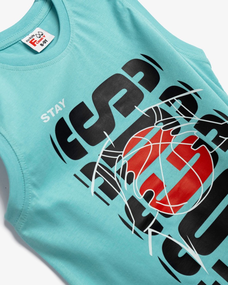 Εφηβικό Μακό Σετ Αμάνικο με Μπλούζα Focus-Μπάλα Μπάσκετ και Βερμούδα Αγόρι (6-16) –Τυρκουάζ– 