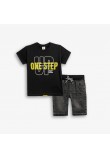 Εφηβικό Σετ με T-Shirt Μπλούζα One Step και Τζιν Βερμούδα Αγόρι (6-16) –Μαύρο– 