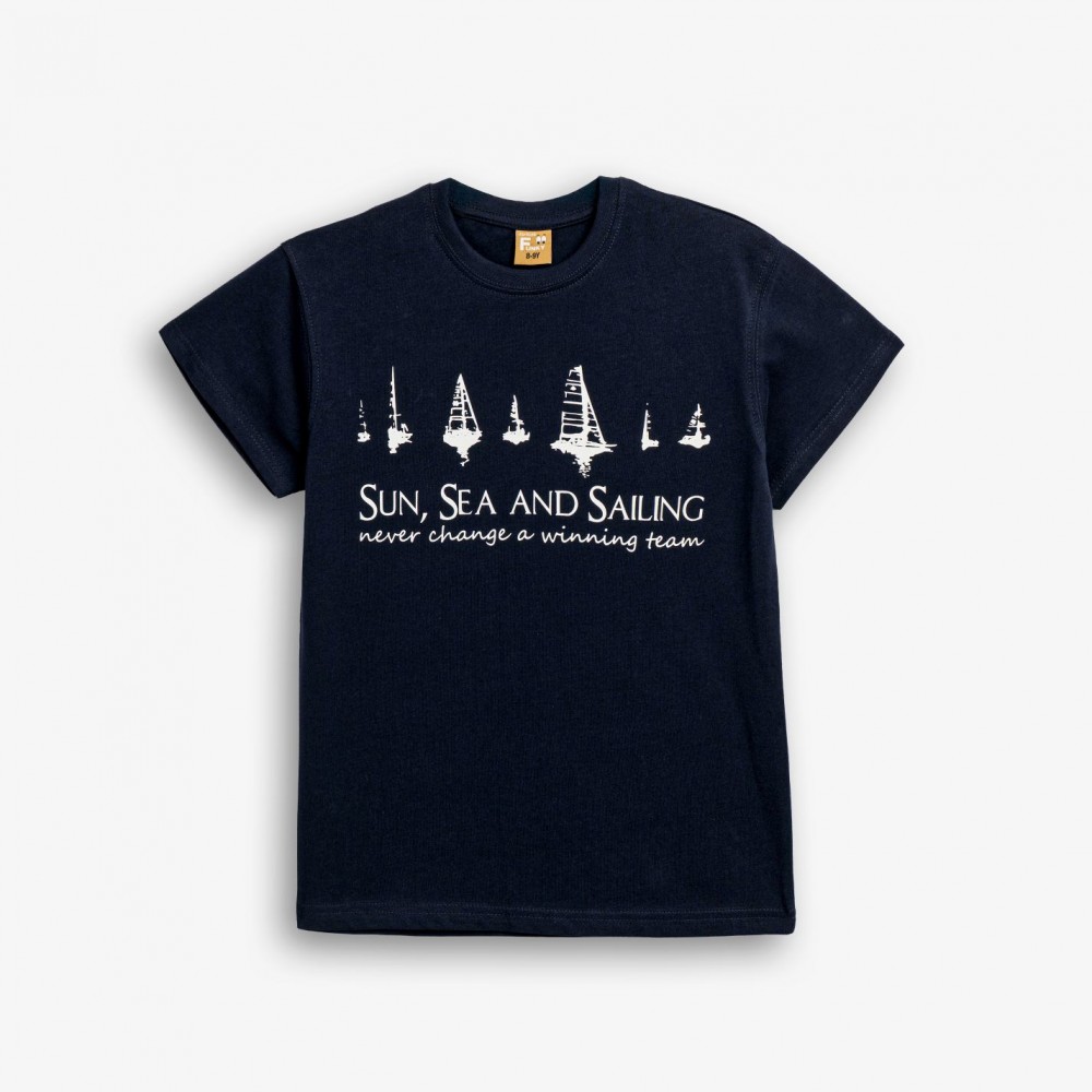 Εφηβική T-Shirt Μπλούζα με Τύπωμα Sun,Sea and Sailing Αγόρι (6-16) -Μπλε- 126-105119-1