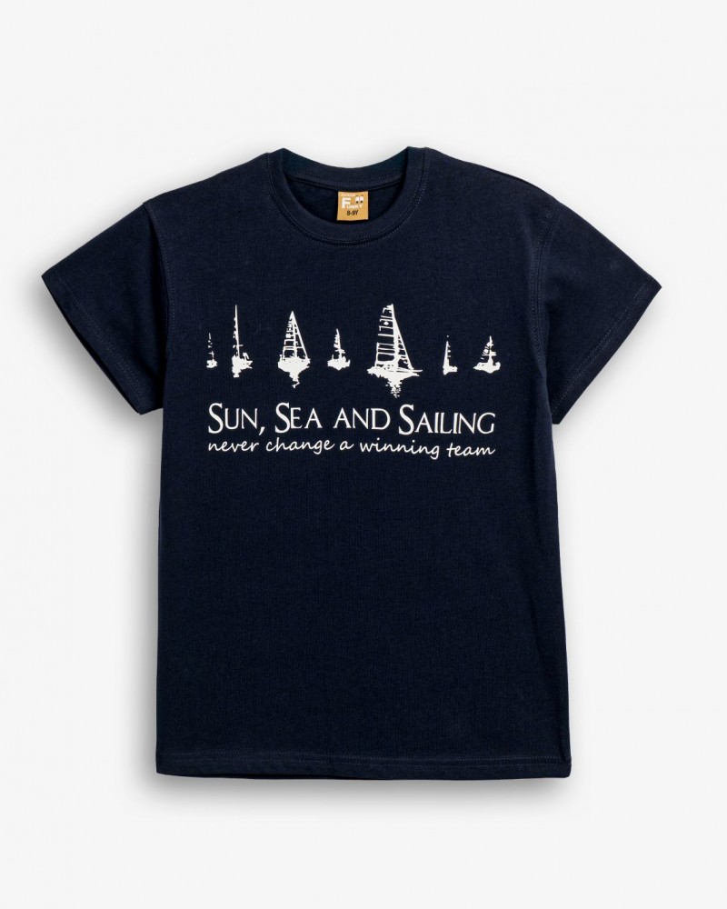 Εφηβική T-Shirt Μπλούζα με Τύπωμα Sun,Sea and Sailing Αγόρι (6-16) -Μπλε- 