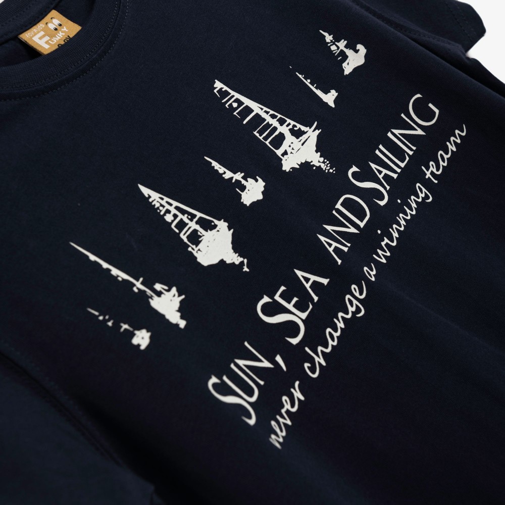 Εφηβική T-Shirt Μπλούζα με Τύπωμα Sun,Sea and Sailing Αγόρι (6-16) -Μπλε- 126-105119-1
