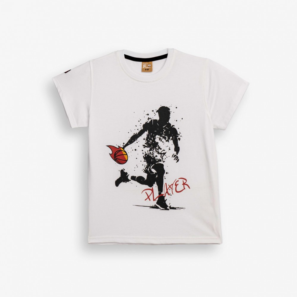 Εφηβική T-Shirt Μπλούζα Basketball Player Αγόρι (6-16) -Λευκό- 126-105121-1
