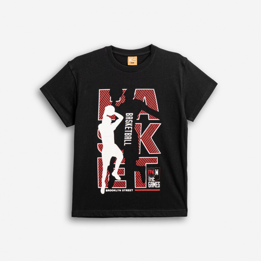 Εφηβική T-Shirt Μπλούζα με Τύπωμα Basketball Αγόρι (6-16) -Μαύρο- 126-105122-1