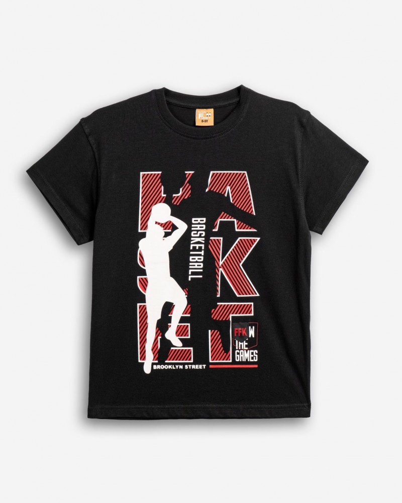 Εφηβική T-Shirt Μπλούζα με Τύπωμα Basketball Αγόρι (6-16) -Μαύρο- 