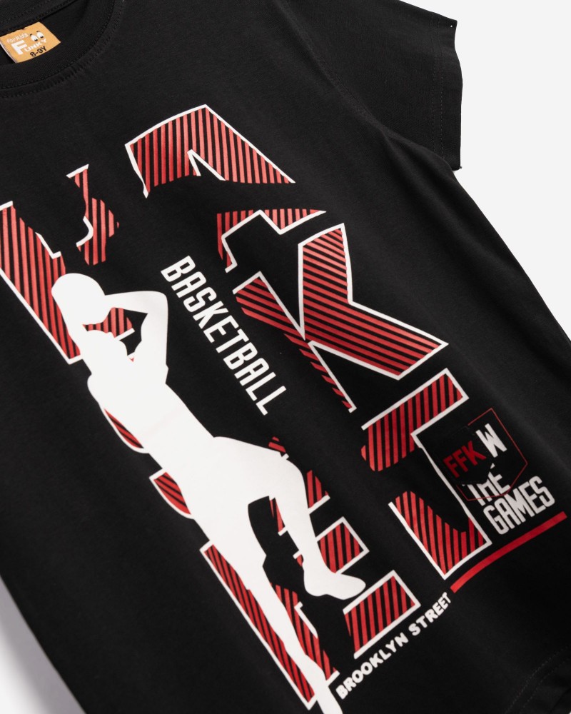 Εφηβική T-Shirt Μπλούζα με Τύπωμα Basketball Αγόρι (6-16) -Μαύρο- 