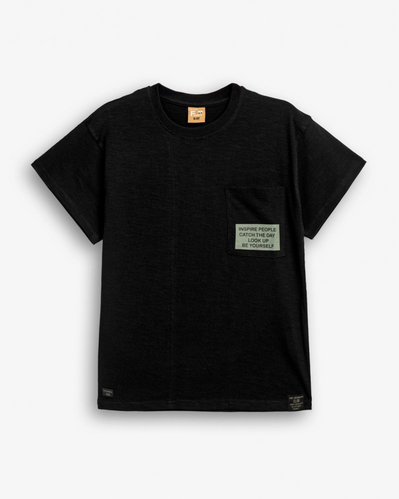 Εφηβική T-Shirt Μπλούζα Φλάμα με Τσεπάκι Αγόρι (6-16) -Μαύρο- 