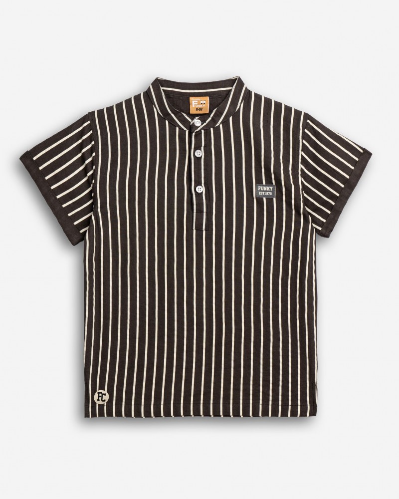 Εφηβικό Πουκάμισο Ριγέ Με Μαο Γιακά Αγόρι (6-16) -Ανθρακί- 