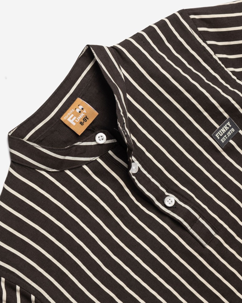 Εφηβικό Πουκάμισο Ριγέ Με Μαο Γιακά Αγόρι (6-16) -Ανθρακί- 