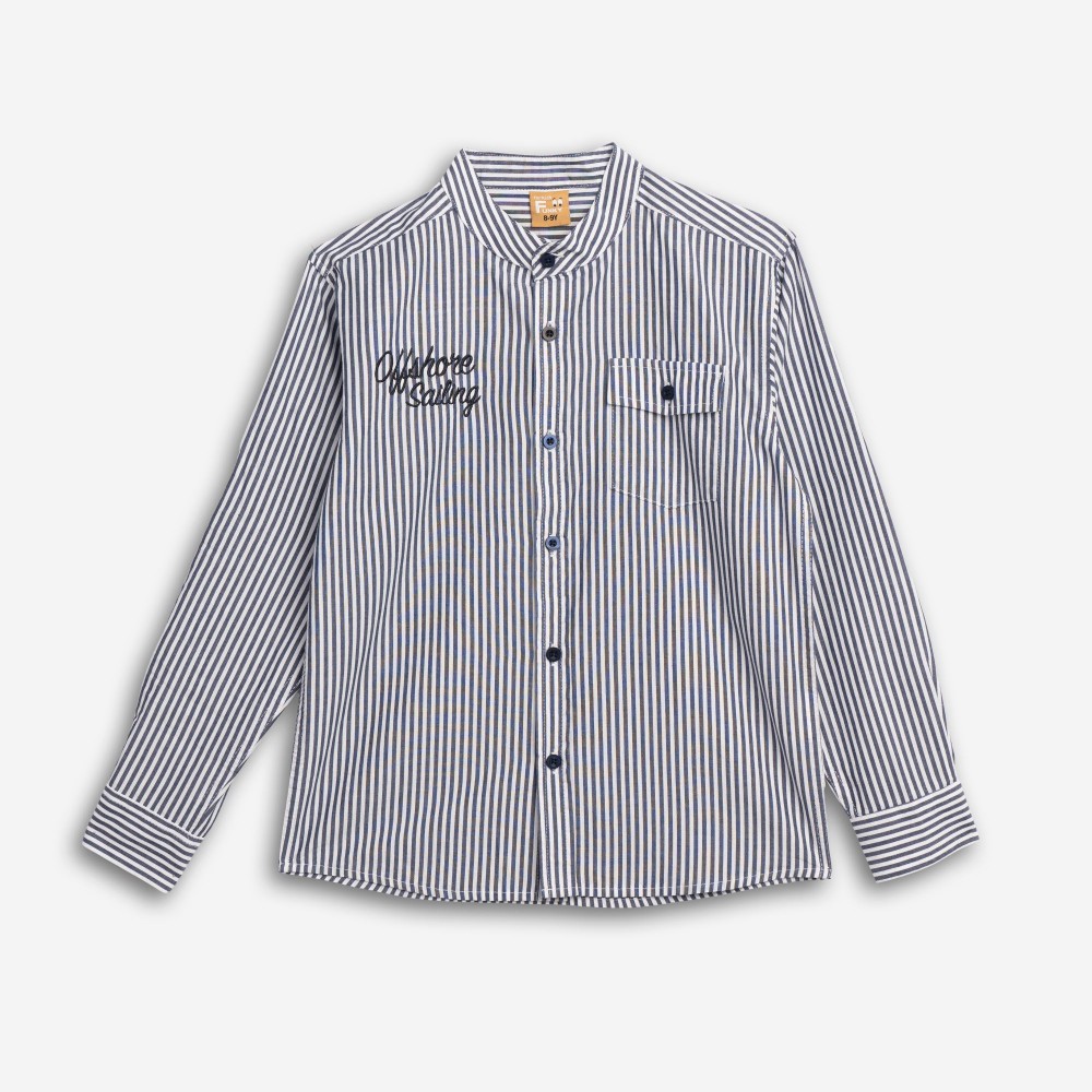 Εφηβικό Πουκάμισο Ριγέ Με Μαο Γιακά Αγόρι (6-16) -Μπλε/Λευκό- 126-108104-1