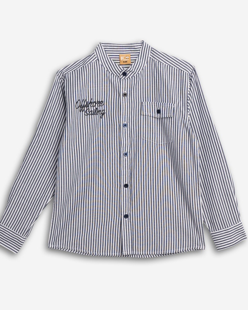 Εφηβικό Πουκάμισο Ριγέ Με Μαο Γιακά Αγόρι (6-16) -Μπλε/Λευκό- 