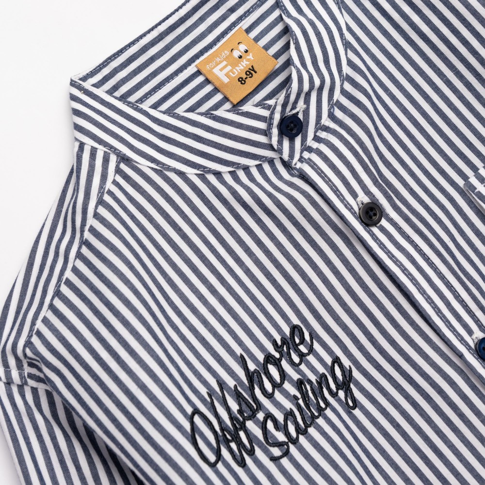 Εφηβικό Πουκάμισο Ριγέ Με Μαο Γιακά Αγόρι (6-16) -Μπλε/Λευκό- 126-108104-1