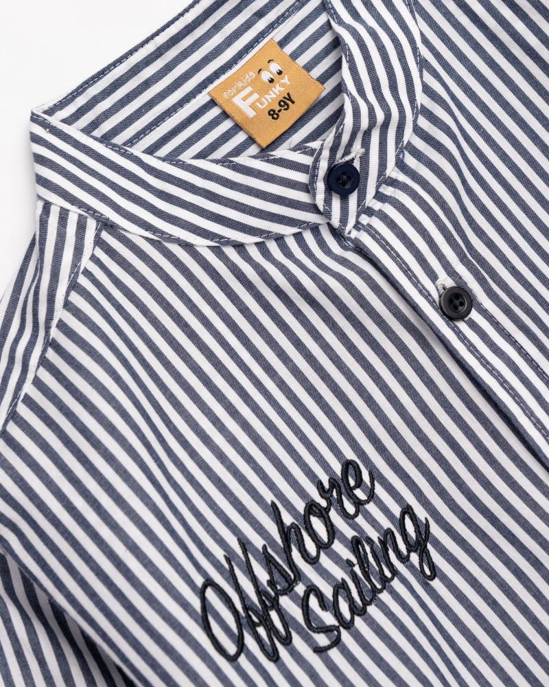 Εφηβικό Πουκάμισο Ριγέ Με Μαο Γιακά Αγόρι (6-16) -Μπλε/Λευκό- 