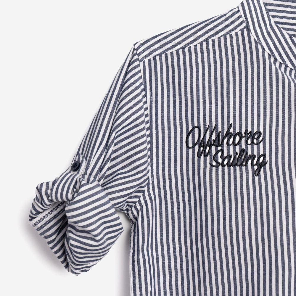 Εφηβικό Πουκάμισο Ριγέ Με Μαο Γιακά Αγόρι (6-16) -Μπλε/Λευκό- 126-108104-1